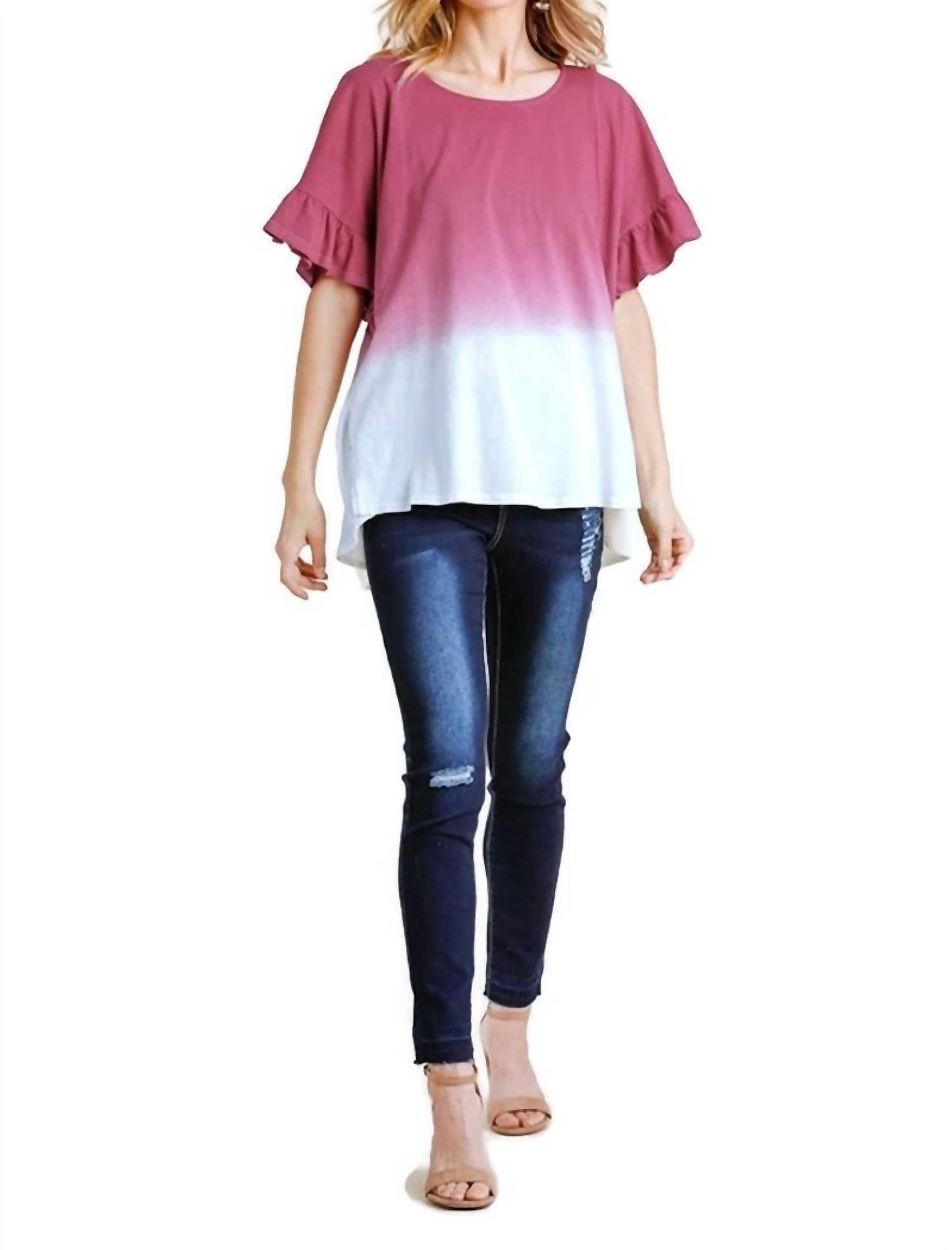 Umgee - Ombre Butterfly Ruffle Sleeve Top