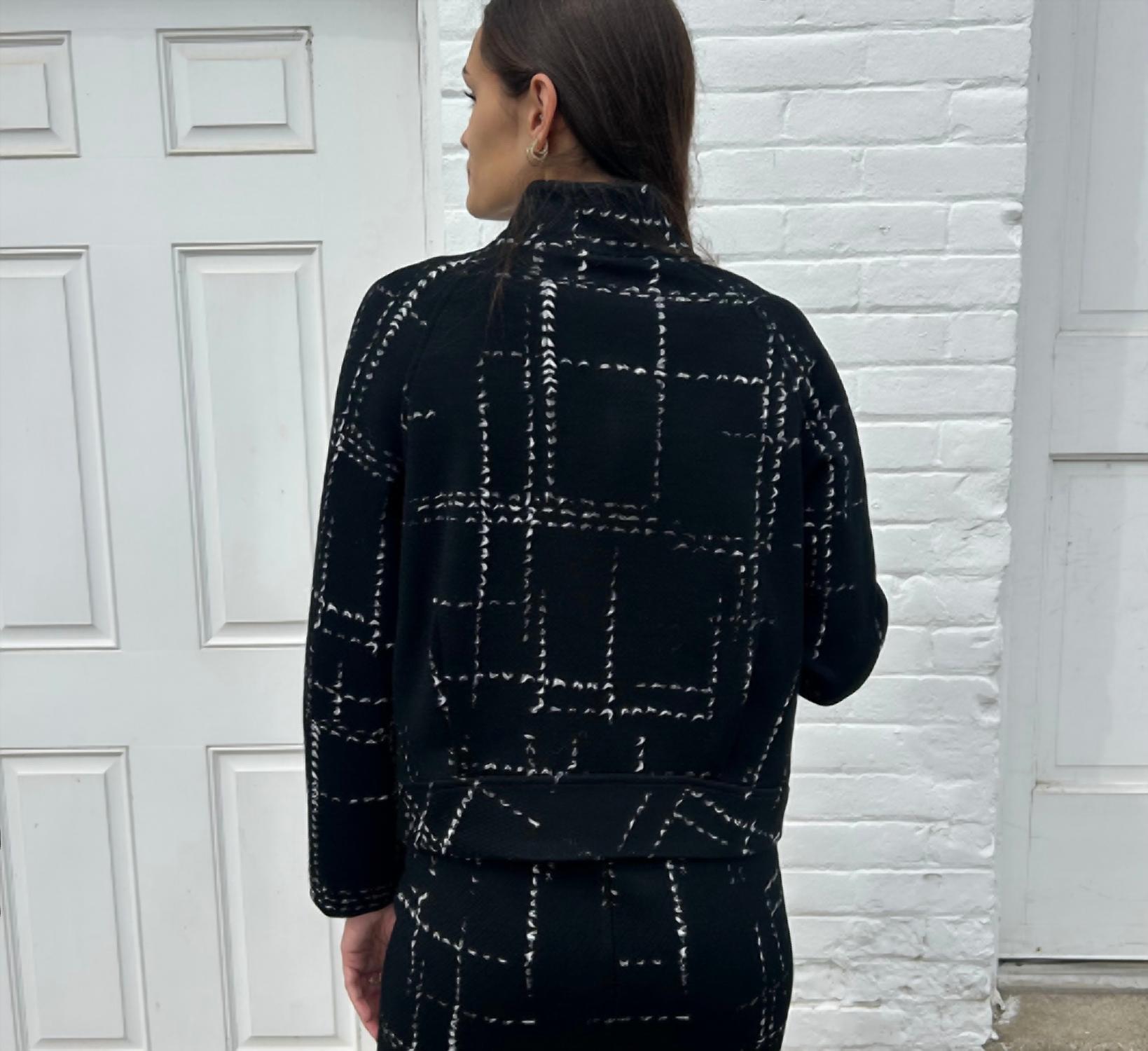 Elliott Lauren Broken Plaid Short Jacket in black white - women's cardigan - detail view