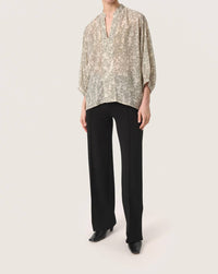 Soaked In Luxury - Osaka Notch Neck Cropped Sleeve Blouse