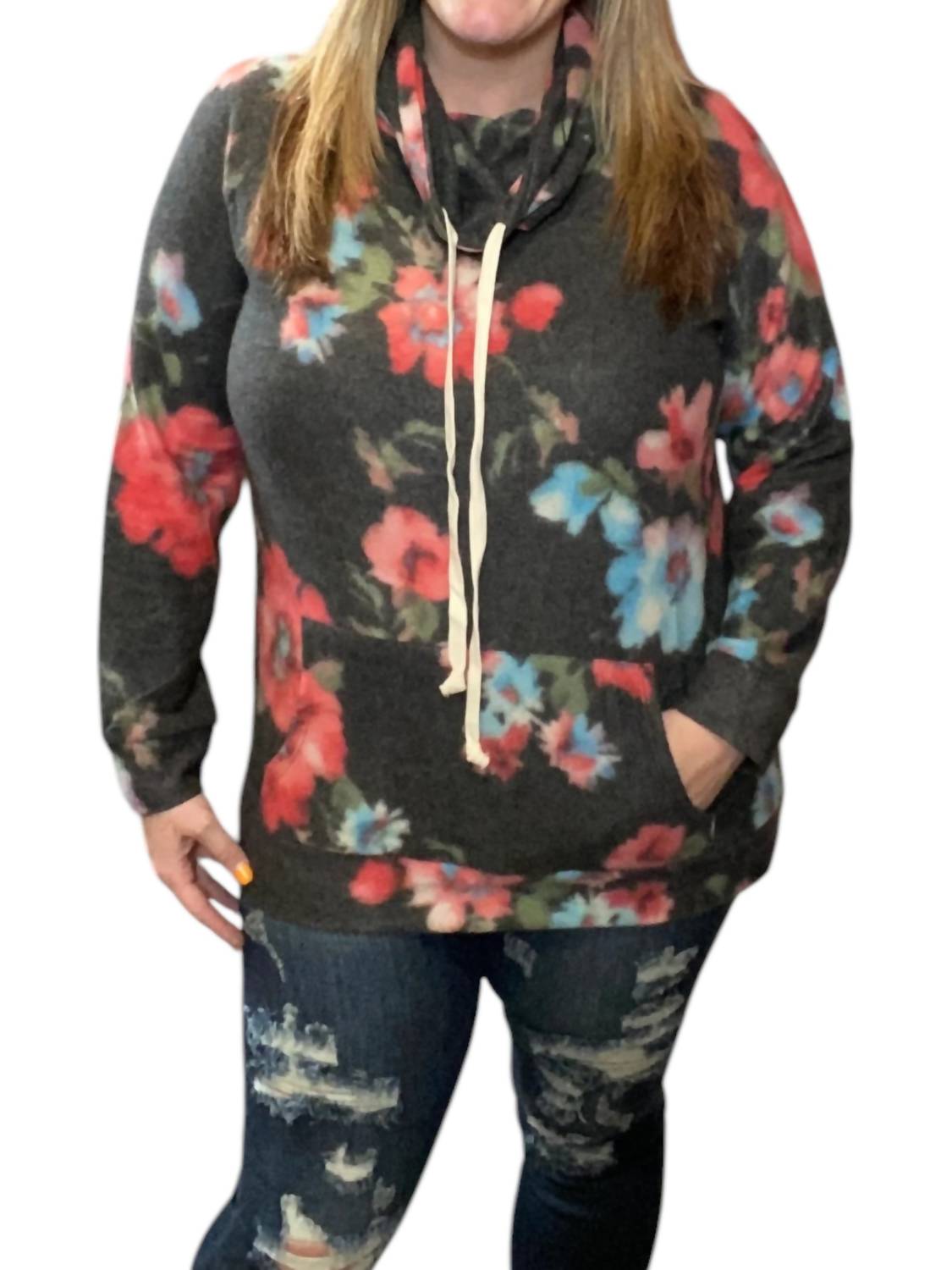 Honeyme - Floral Cowlneck Sweater