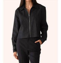 CISSA Zipper Raw Denim Shirt in dark - women's long sleeve top