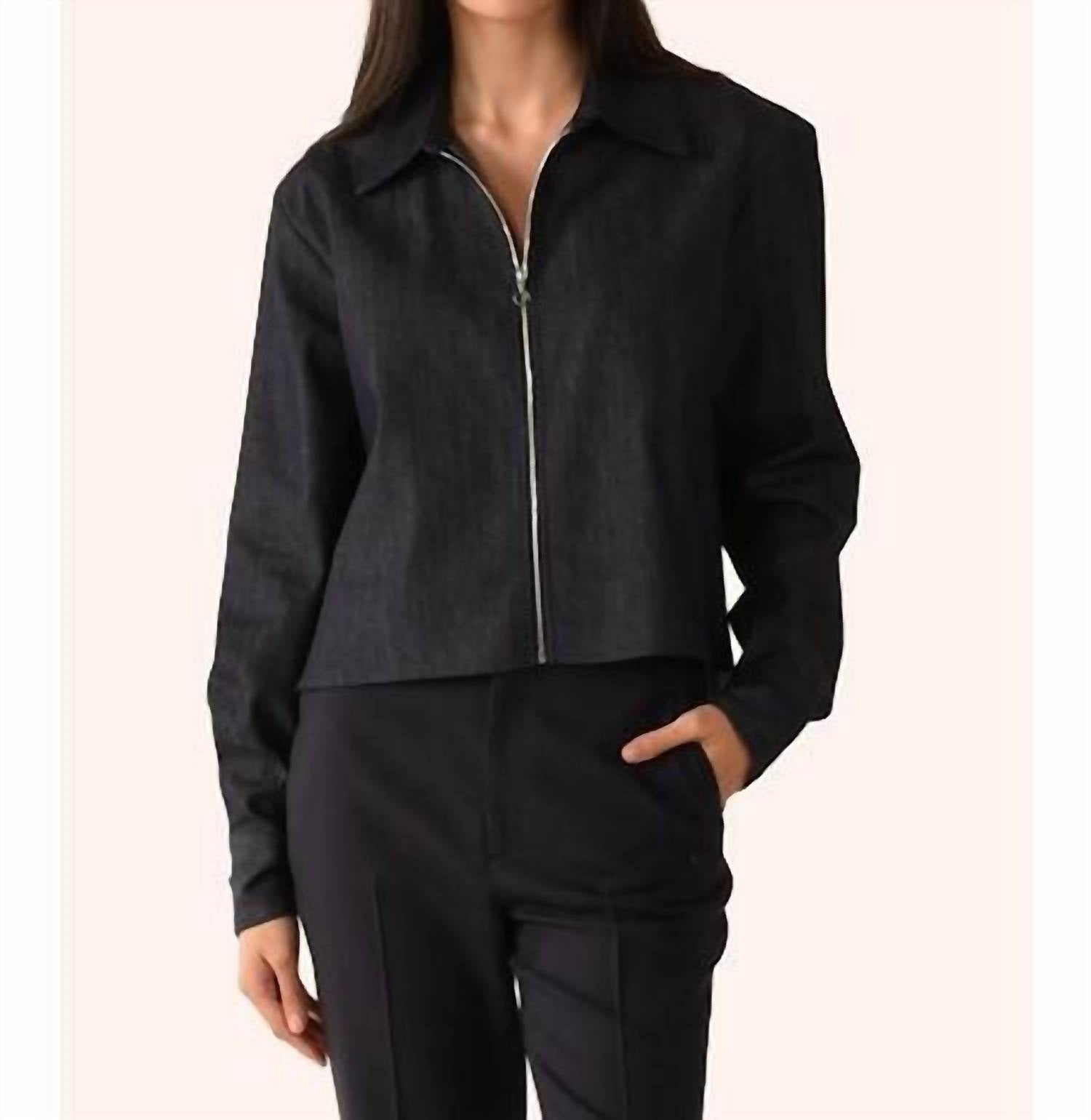 CISSA Zipper Raw Denim Shirt in dark - women's long sleeve top