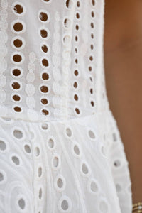 Beulahstyle - Off Shoulder Eyelet Mini Dress