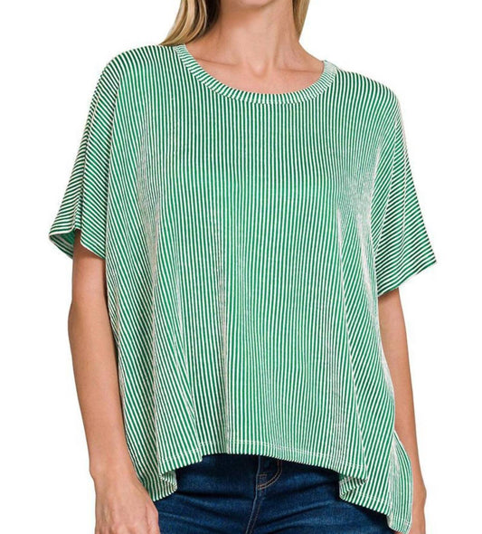 Zenana - Ribbed Striped Oversized Top