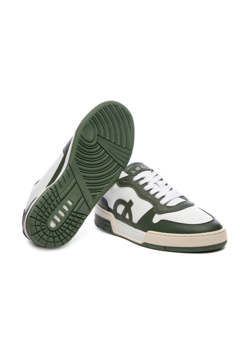 Loci Unisex Atom Panelled Faux Leather Sneakers in white green cream - women's sneaker - view 4