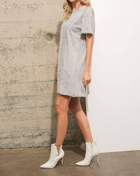 Blue B Garment Washed Crew Neck Embroidered T Shirt Dress in grey - women's dress - view 6