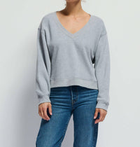 Nation LTD Wyatt Oversize V-neck Sweatshirt in heather grey - women's sweater