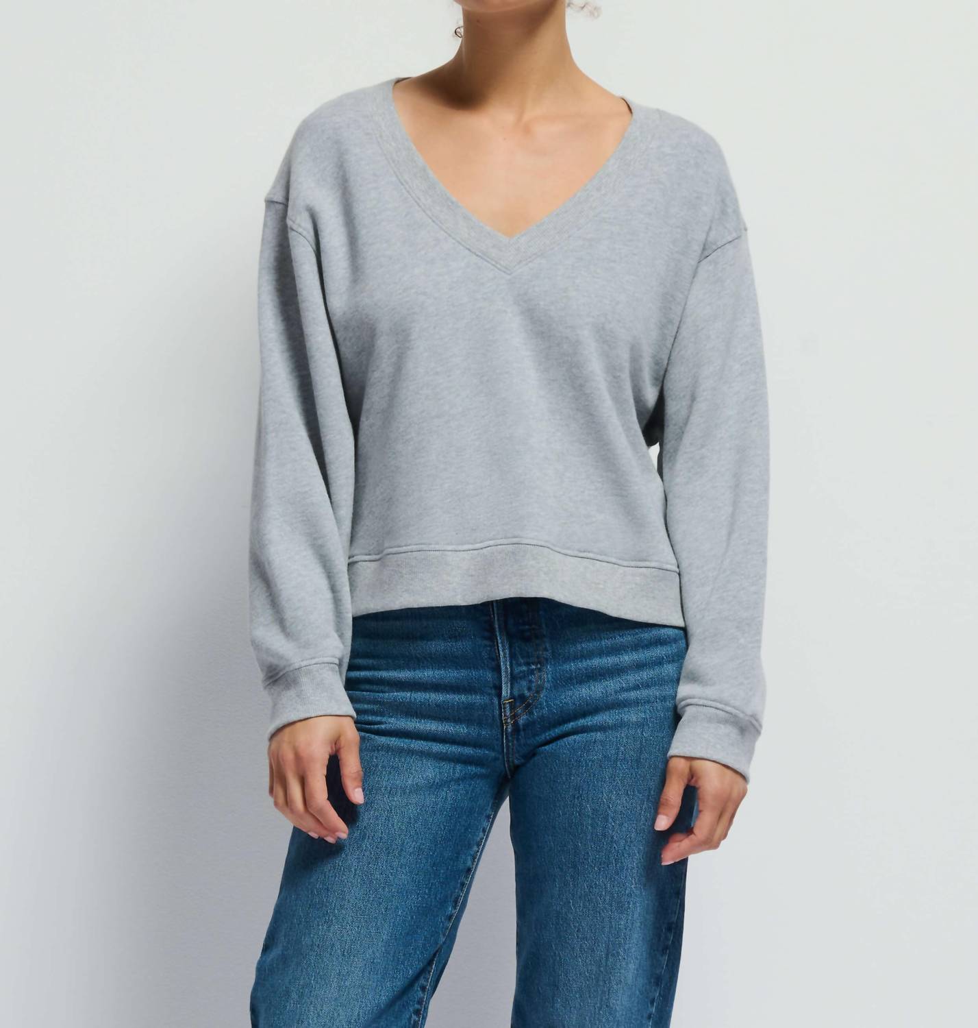 Nation LTD Wyatt Oversize V-neck Sweatshirt in heather grey - women's sweater