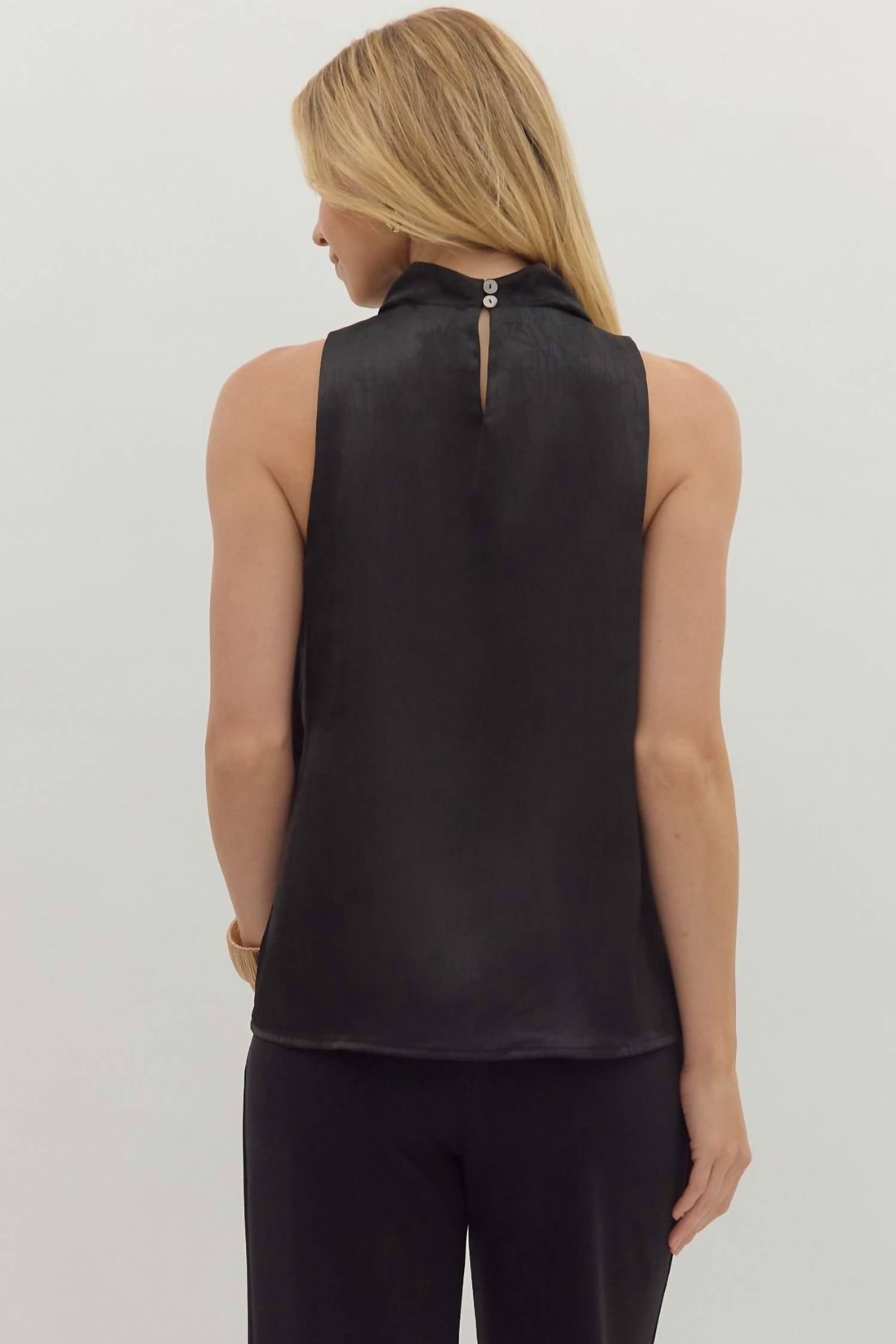 Entro - Sleeveless Draped Mock Neck Blouse