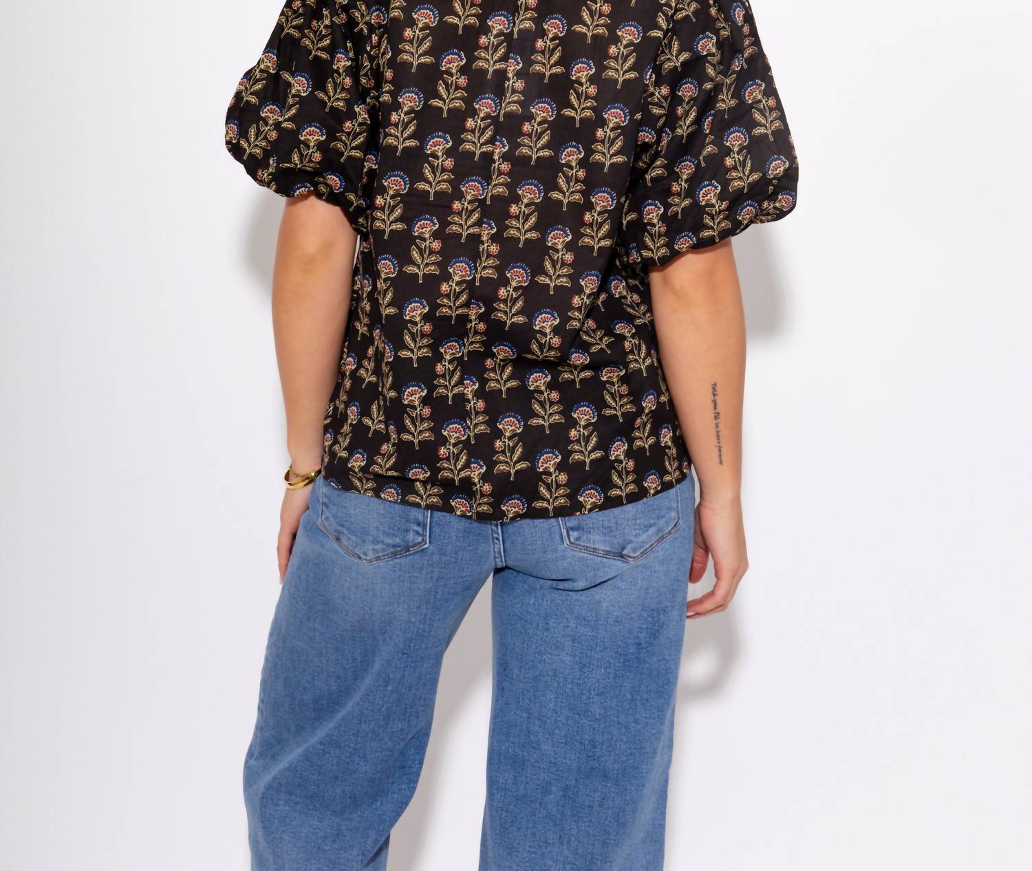 Thml - Woven Detail Floral Puff Sleeve Top