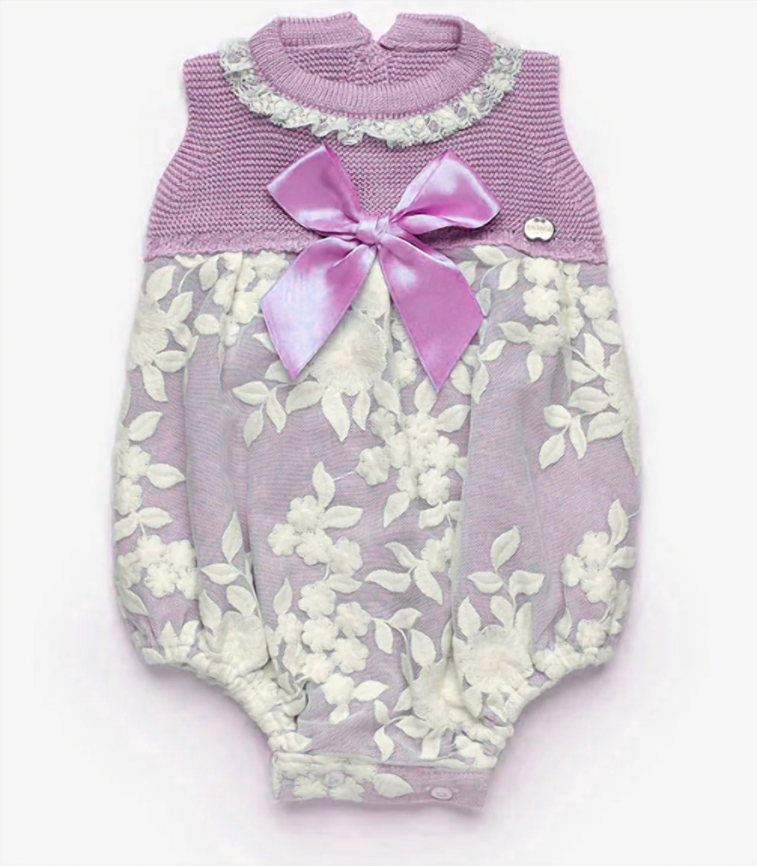 Juliana - Girl's Knit Front Bow Onesie And Hat Set