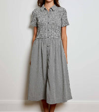 DESIGN HISTORY Smocked Gingham Midi Dress in black combo - women's dress