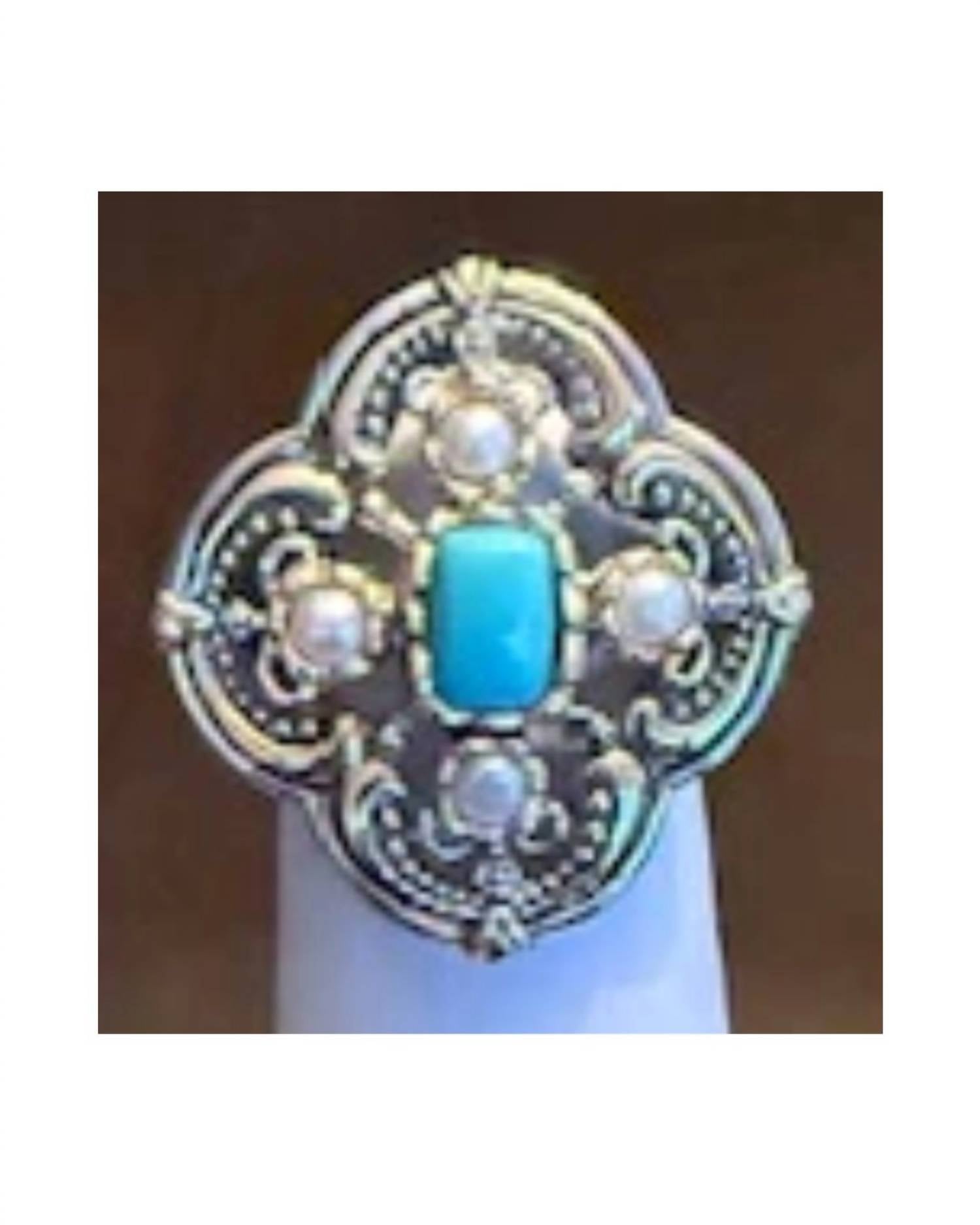 P & K Jewelry Women's Sterling Ornate Ring in blue silver - women's jewelry
