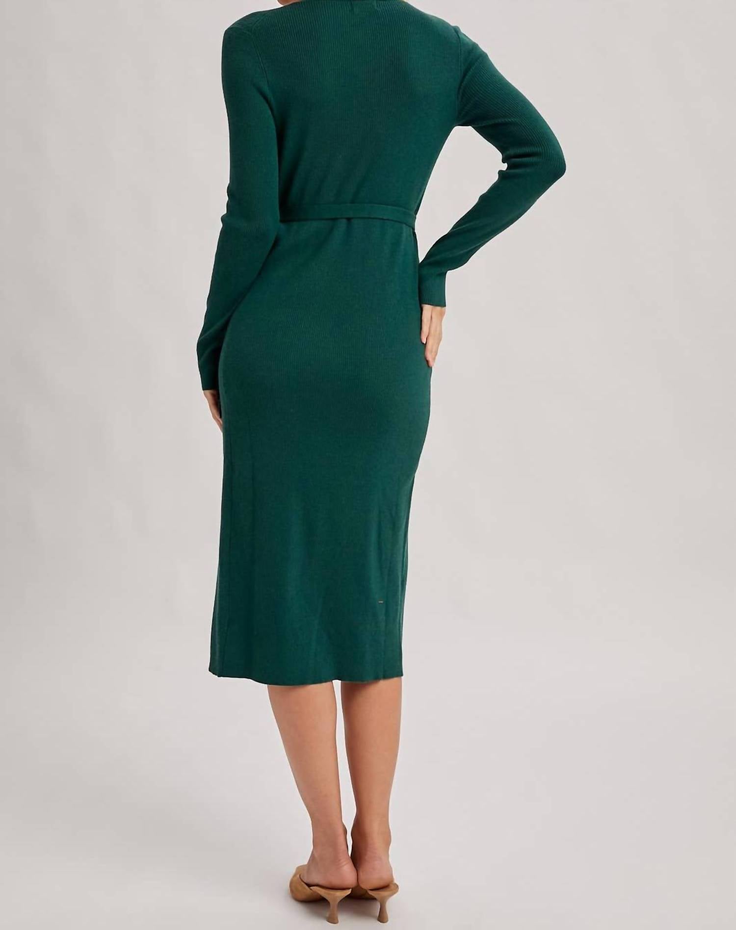 Bluivy - Ribbed Knit V-neck Wrapped Midi Dress
