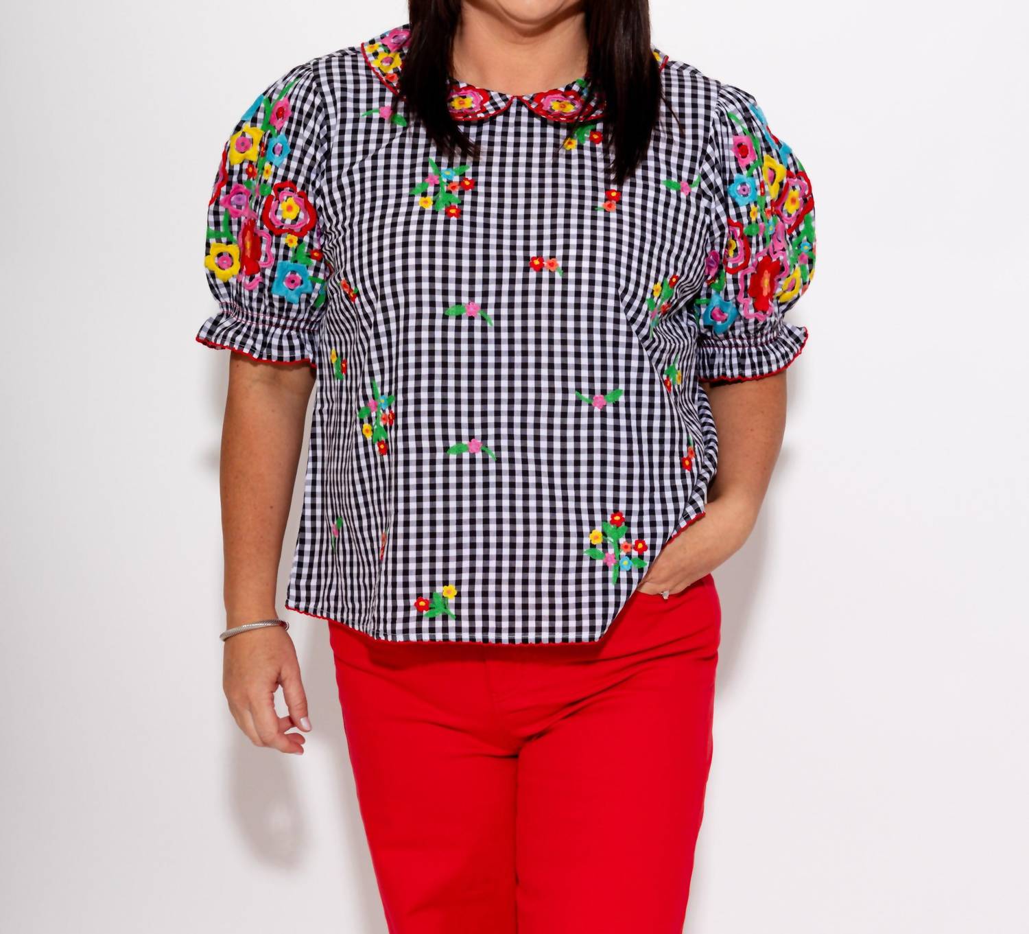 Ivy Jane Gingham Garden Top in black white - women's blouse