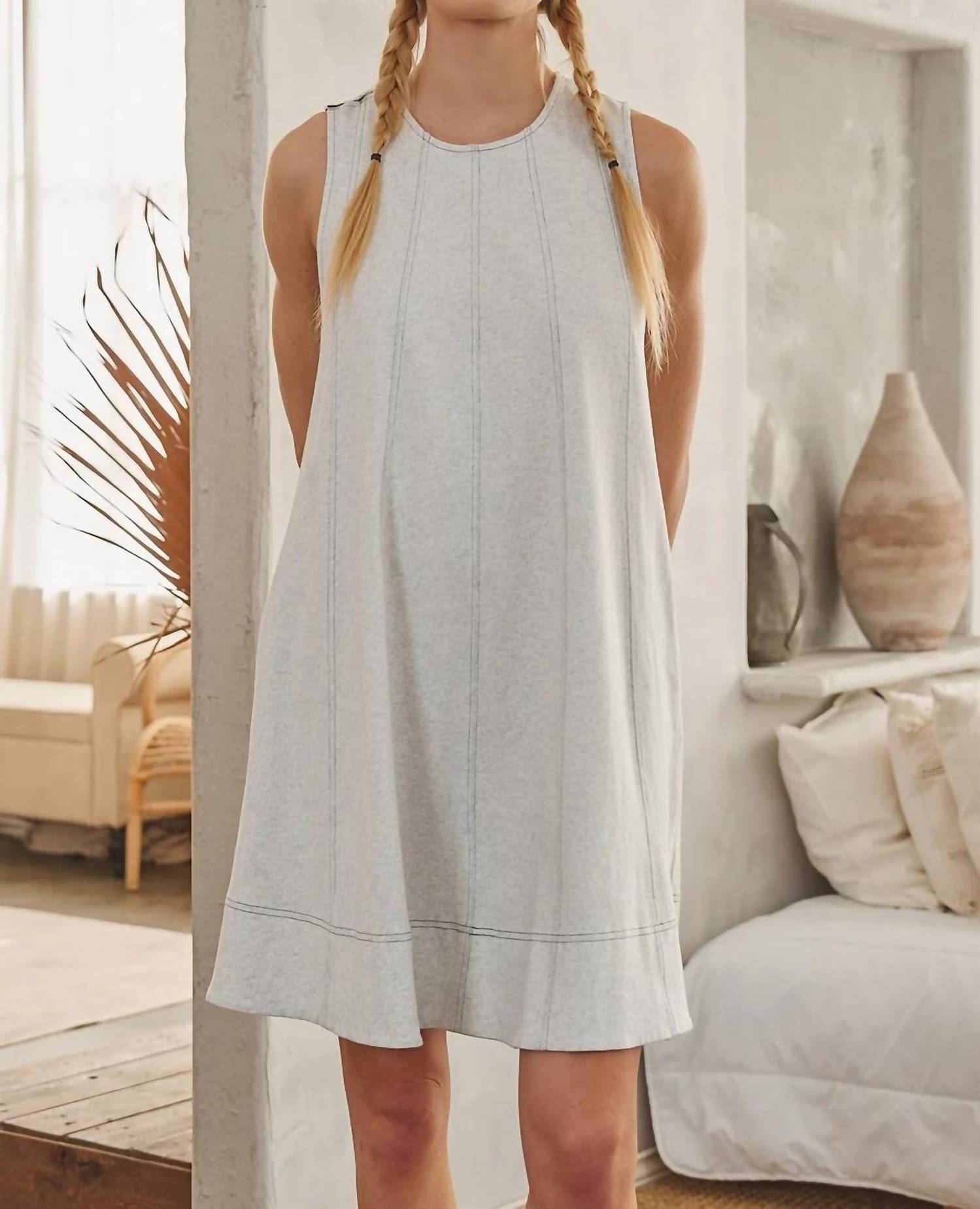 Jade By Jane - Denim-Like Sleeveless Shirt Dress