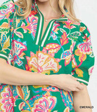 Umgee - Jacquard Paisley Print Puff Sleeve Mini Tunic Dress