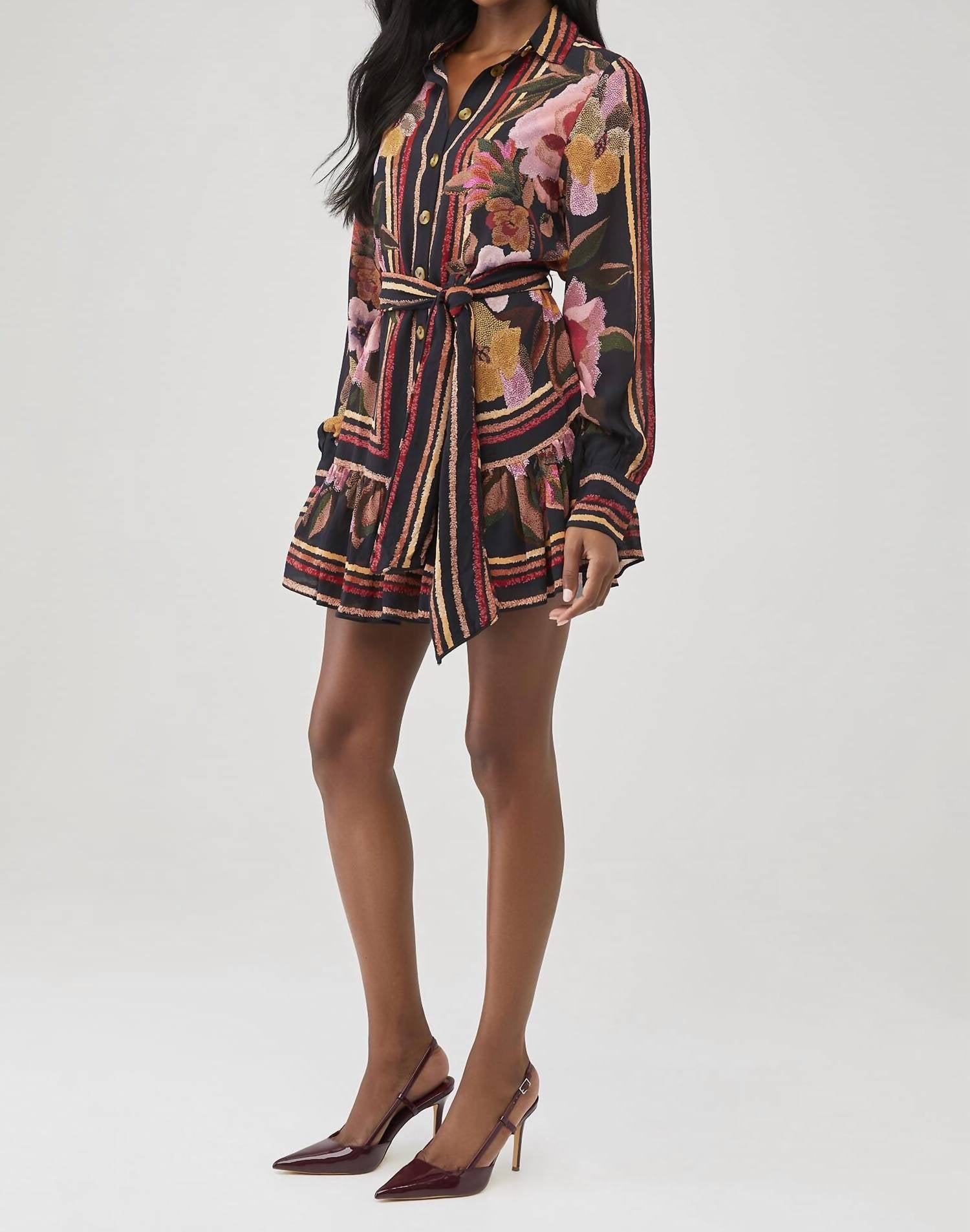 FARM RIO Chenille Flowers Mini Dress in black - women's dress - alternate view