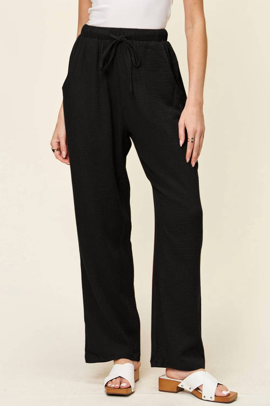 Double Take - Texture Drawstring Straight Pants