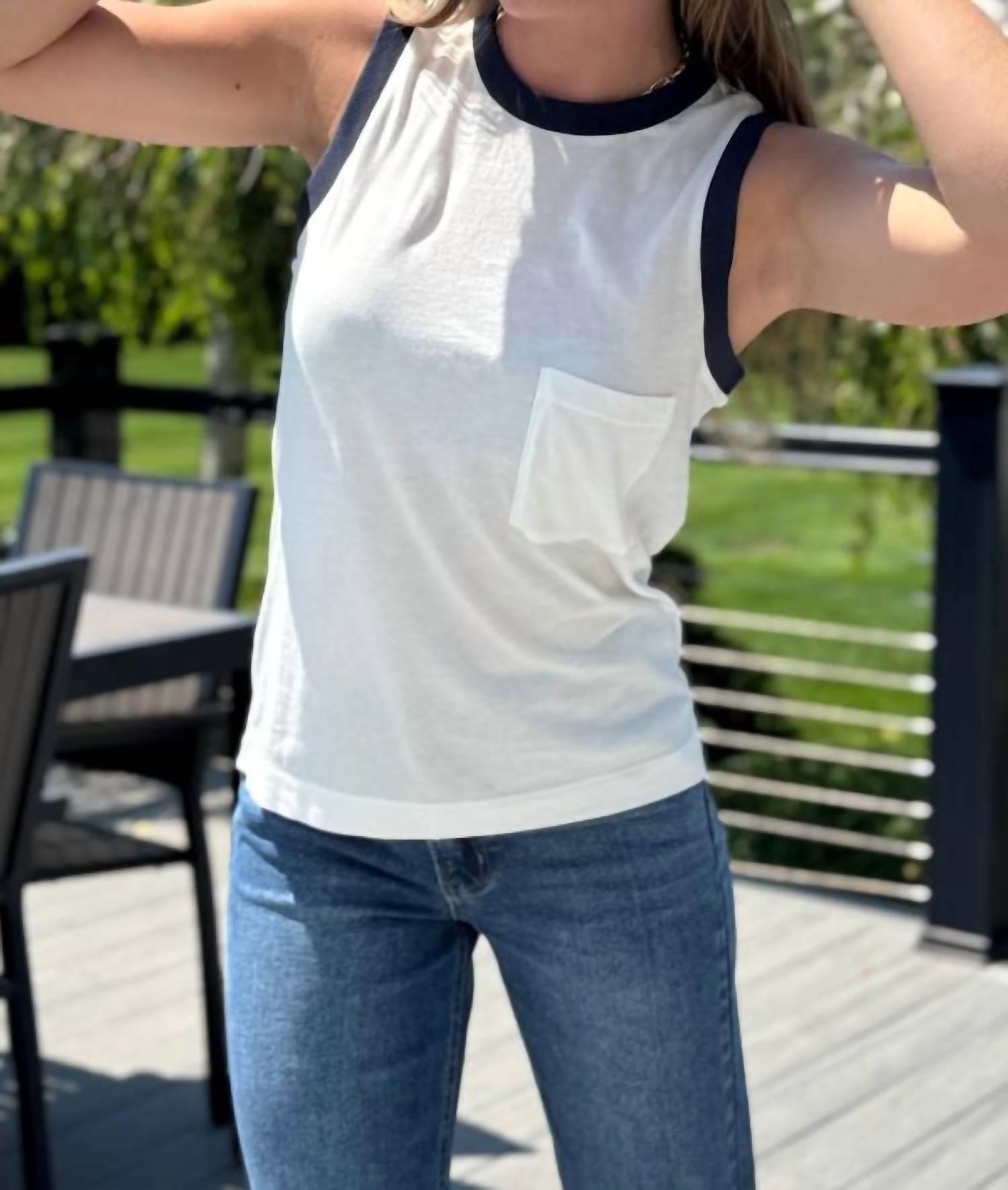 Bobi - Contrast Binding Pocket Tank Top