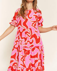 Jade By Jane - Beautiful Chaos Tiered Short Sleeve A-line Midi Dress