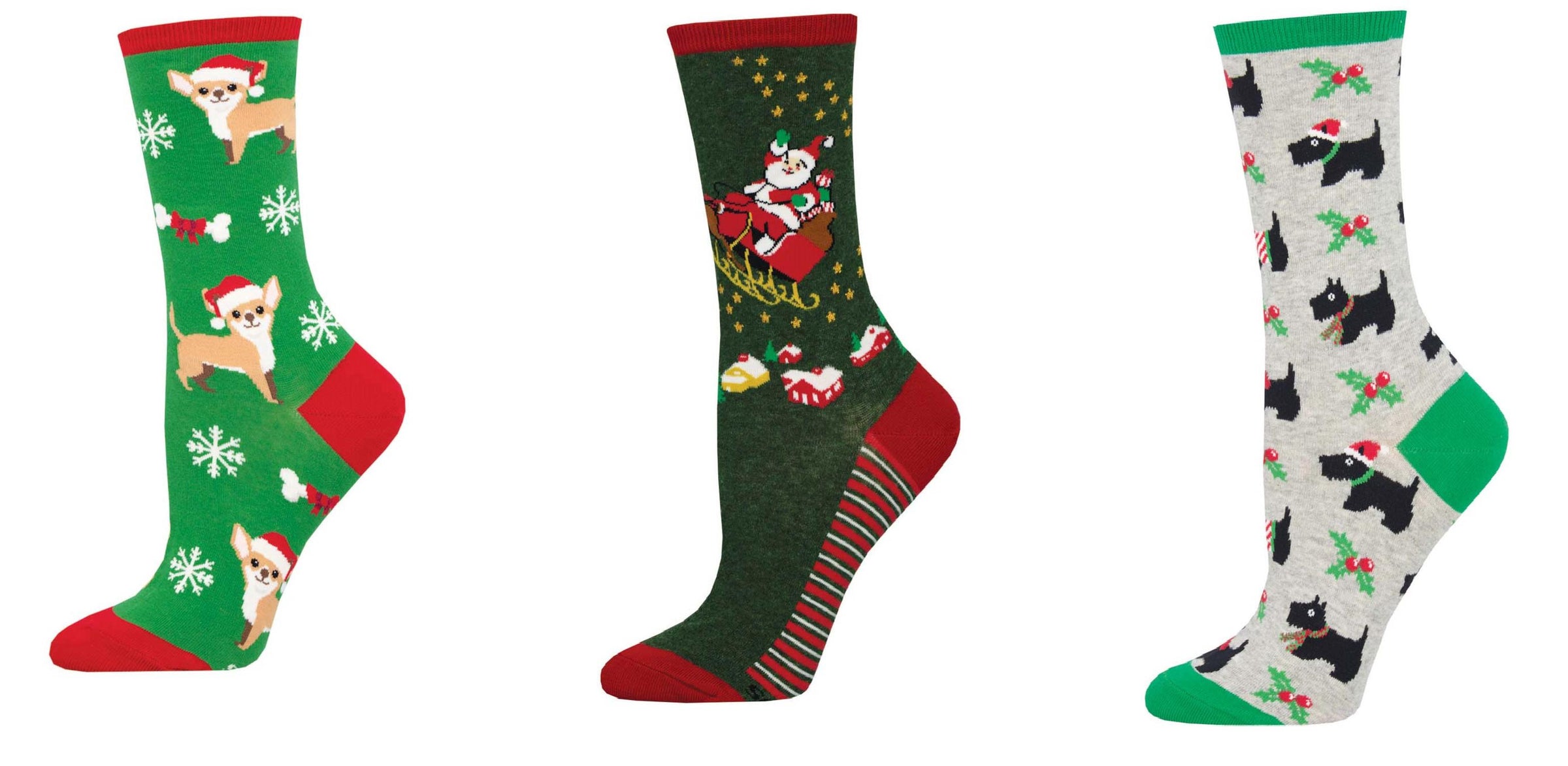 Socksmith - Women's Festive Chihuahua & Sleighing It & Festive Scotties Socks - Set Of 3 Pair