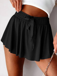 Shewin Drawstring High Waist Lined Tennis Skort in black - women's shorts