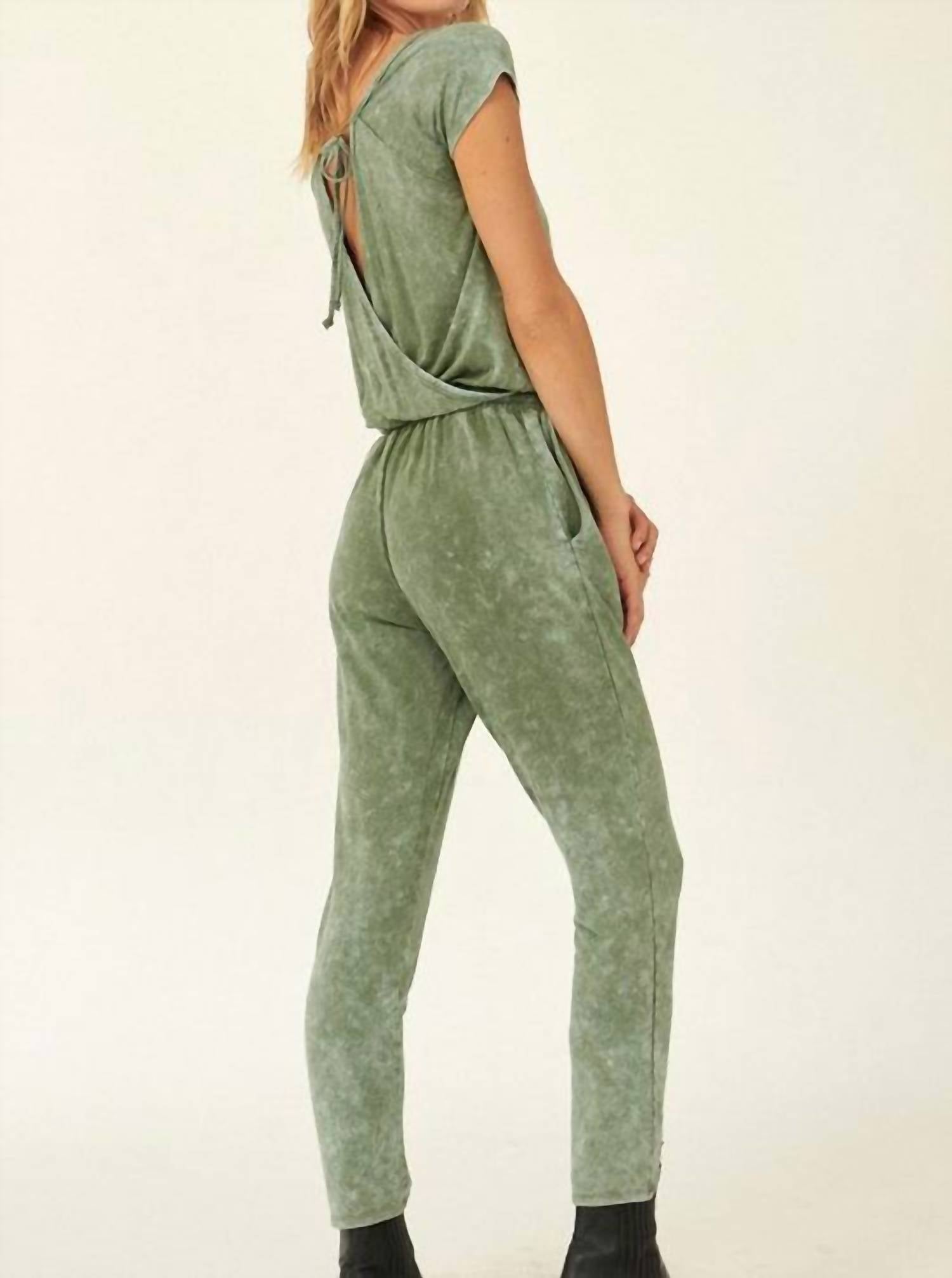 PROMESA Mineral Washed Finish Knit Jumpsuit in green - women's pants - view 4