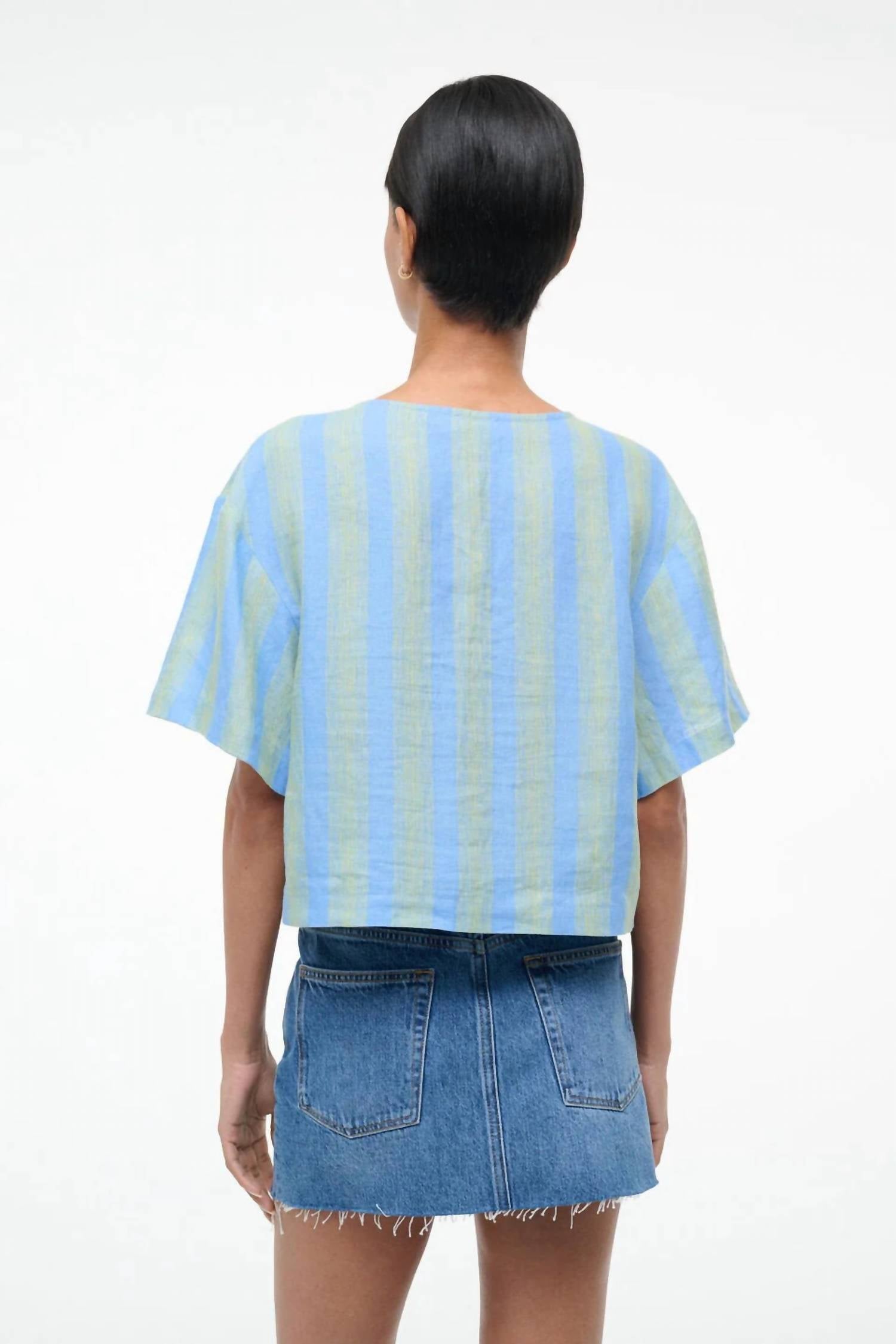 STAUD Ava Linen Top in seaport stripe - women's t-shirt - alternate view