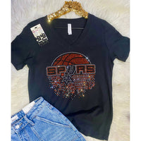 Crystallized by Sparkle Women's Spurs Basketball V Neck Tee Top in black 1 - women's t-shirt