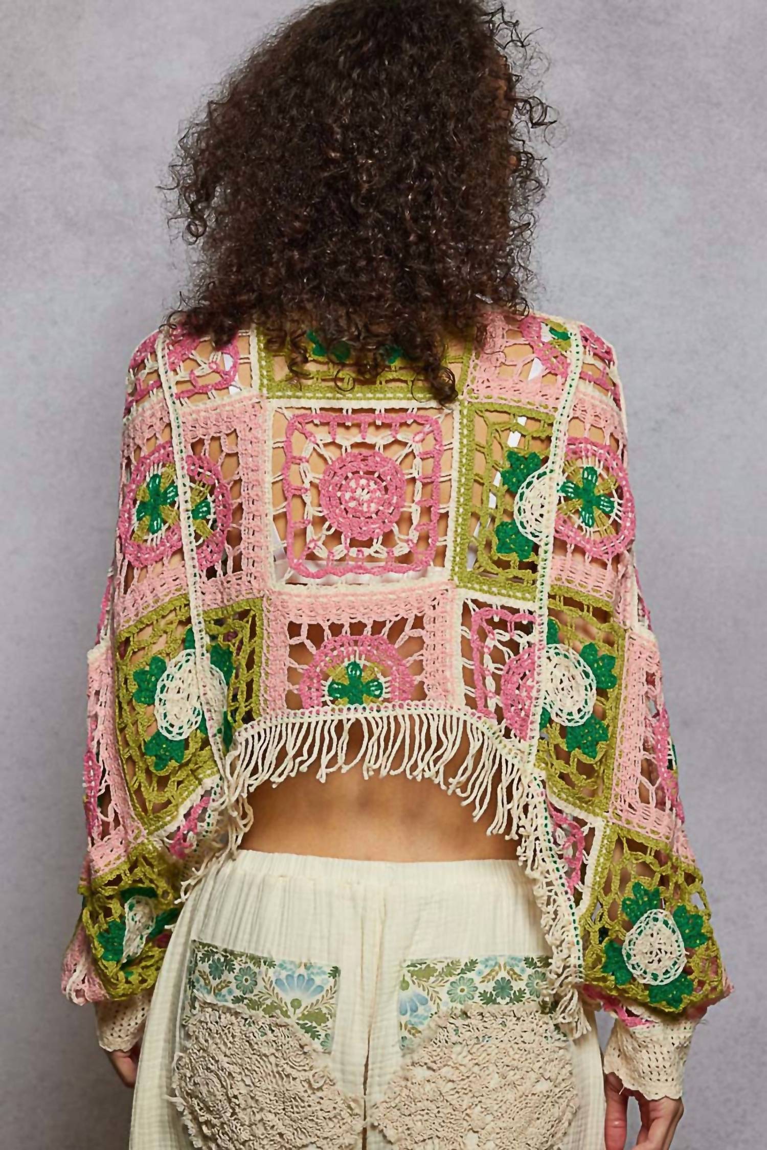 Pol - Jocelyn Crochet Shrug Fringe Crop Top