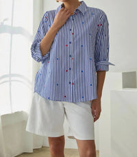Skies Are Blue - Patriotic Striped Shirt With Stars