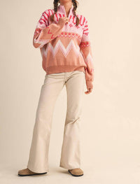 &Merci - Geometric Knit Half Zip Pullover