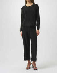 Joseph Ribkoff Silky Knit Top with Novelty Fringe Hem in black - women's long sleeve top - view 4