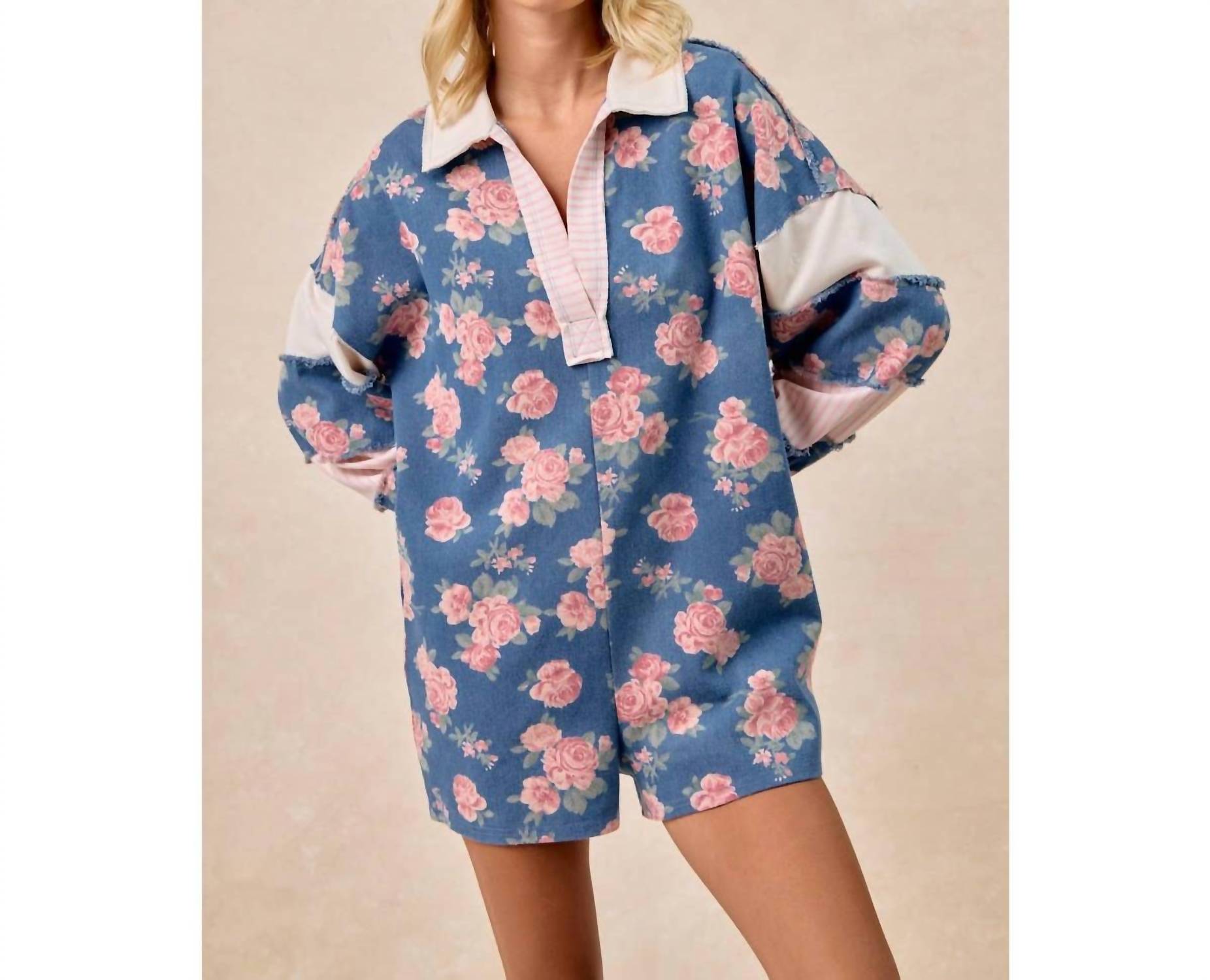 Bibi - Denim Romper With Contrast Collar
