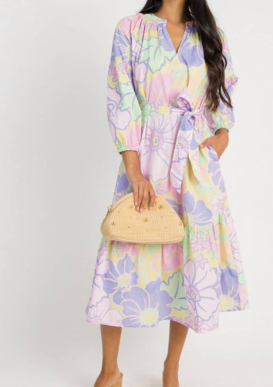 Karlie - Pastel Large Floral V-neck Midi Dress