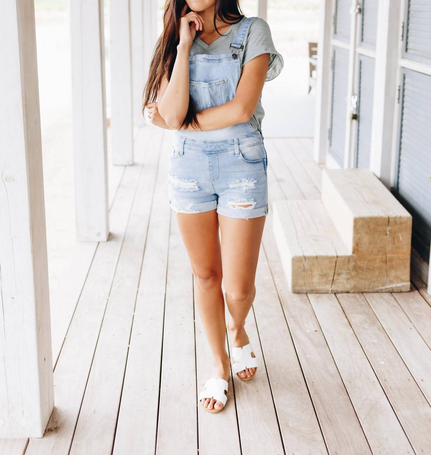 Daisy Denim Distressed Shortalls