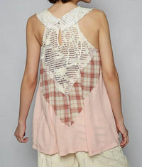 Pol - Plaid Lace Sleeveless Top