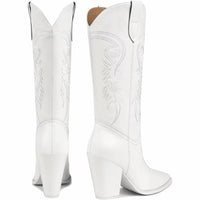 Isnom - Women's Faux Leather Heel Knee High Western Boots