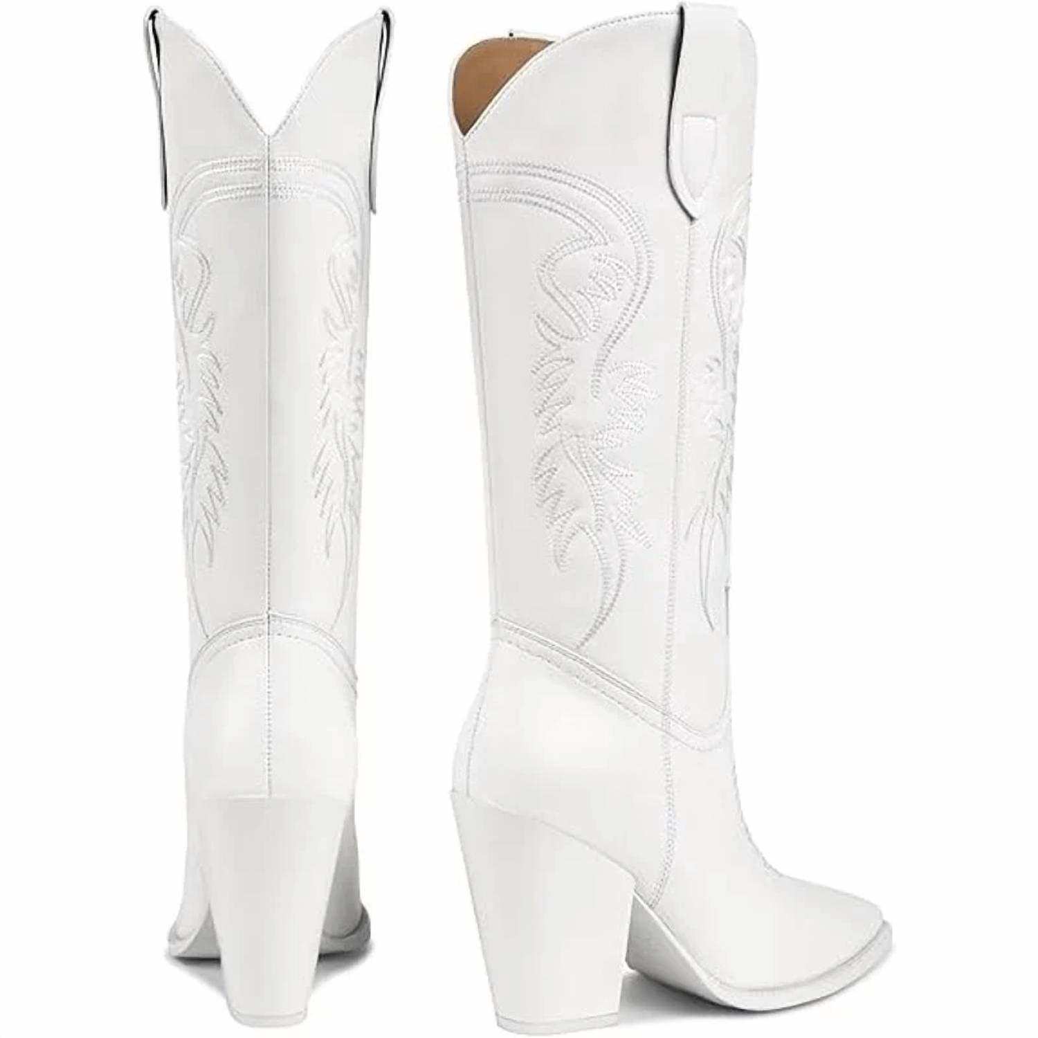 Isnom - Women's Faux Leather Heel Knee High Western Boots