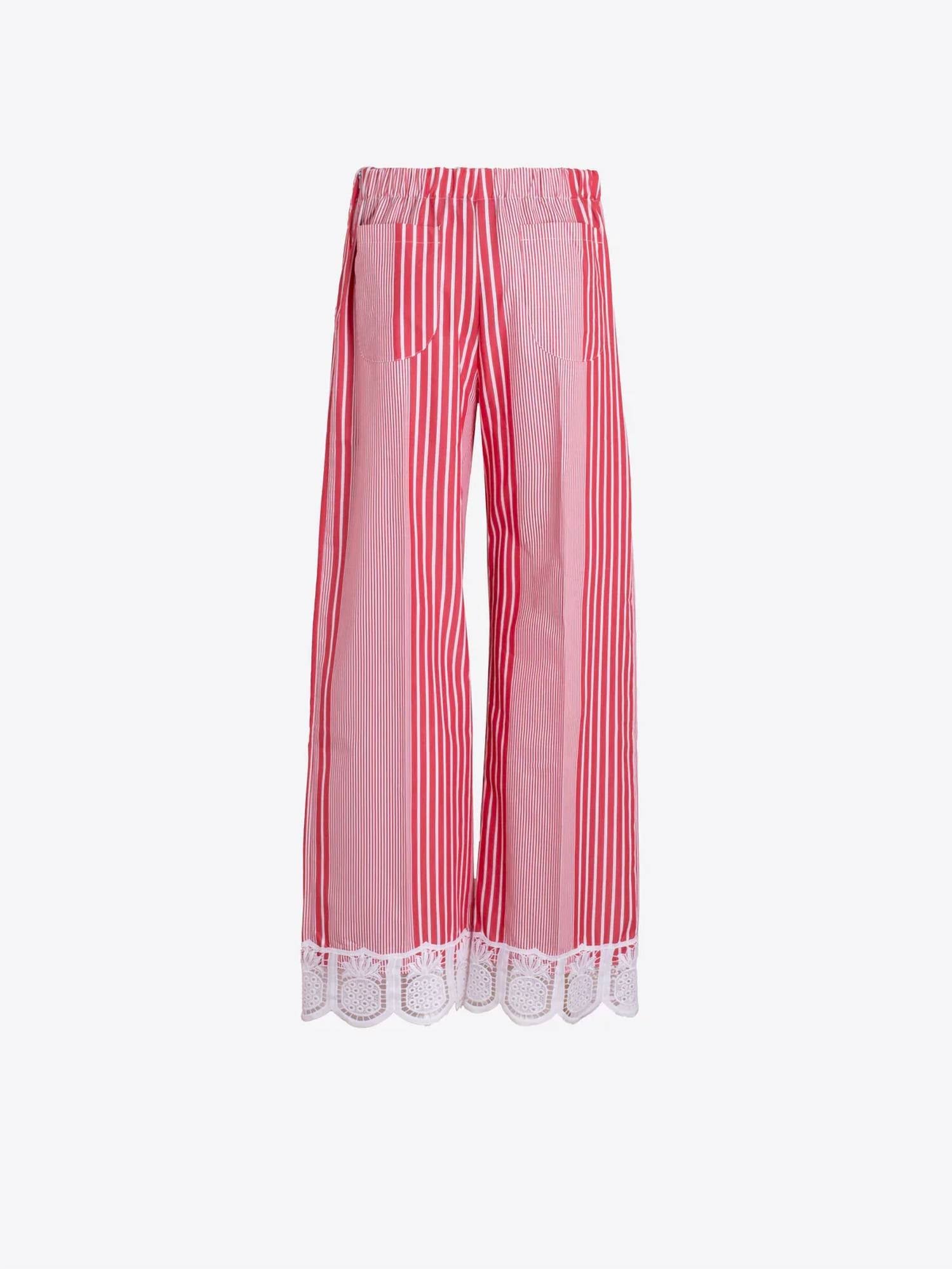 Vilagallo - Lace At The Hem Striped Trousers