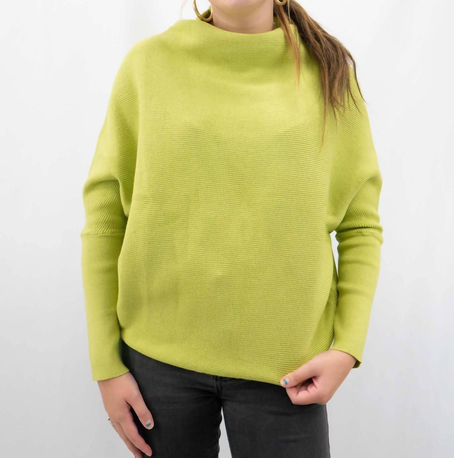 ee:some Loose Fit Turtle Neck Sweater in avocado - women's sweater - detail view