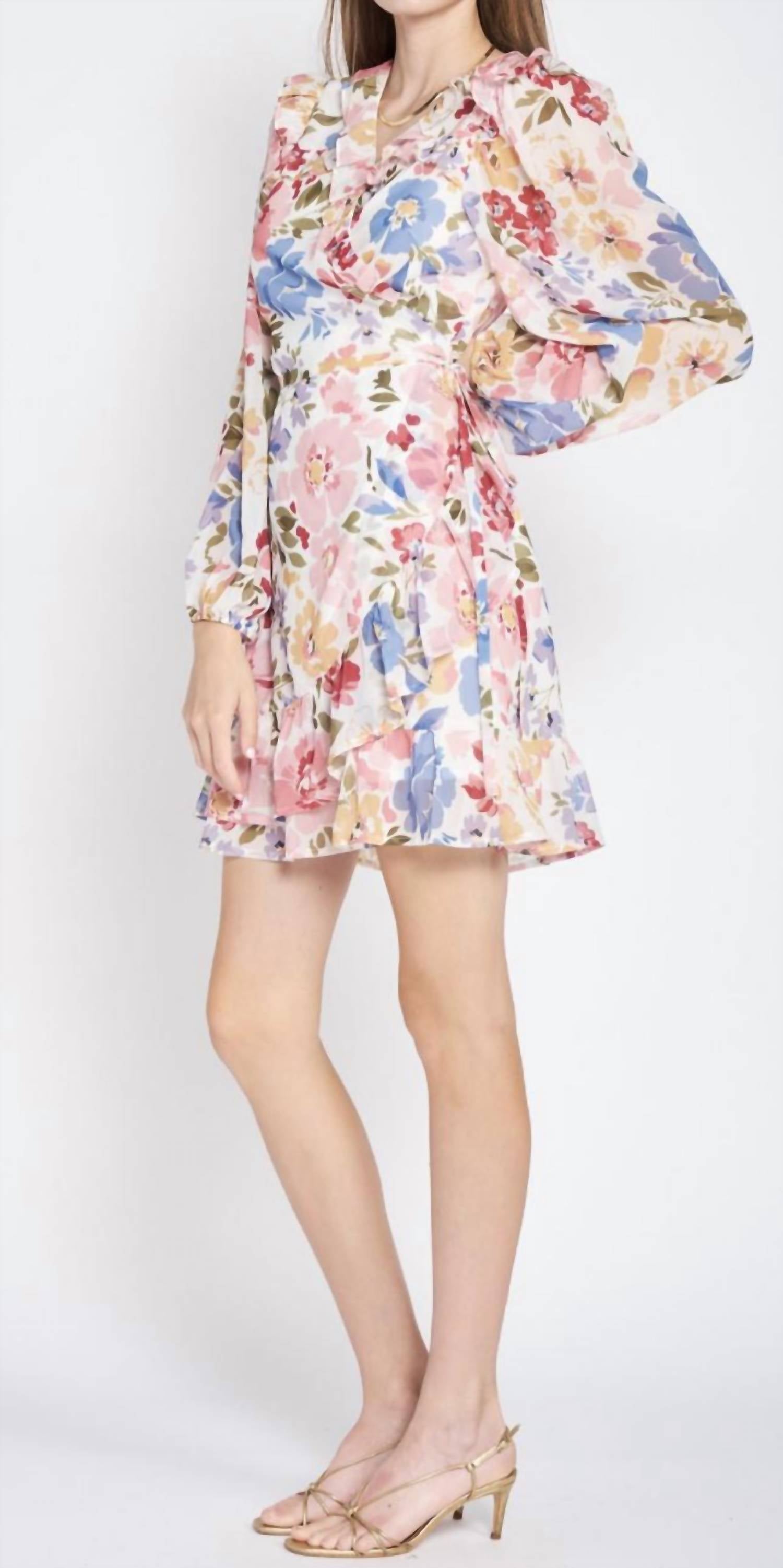 En Saison - Floral Chiffon Mini Wrap Dress
