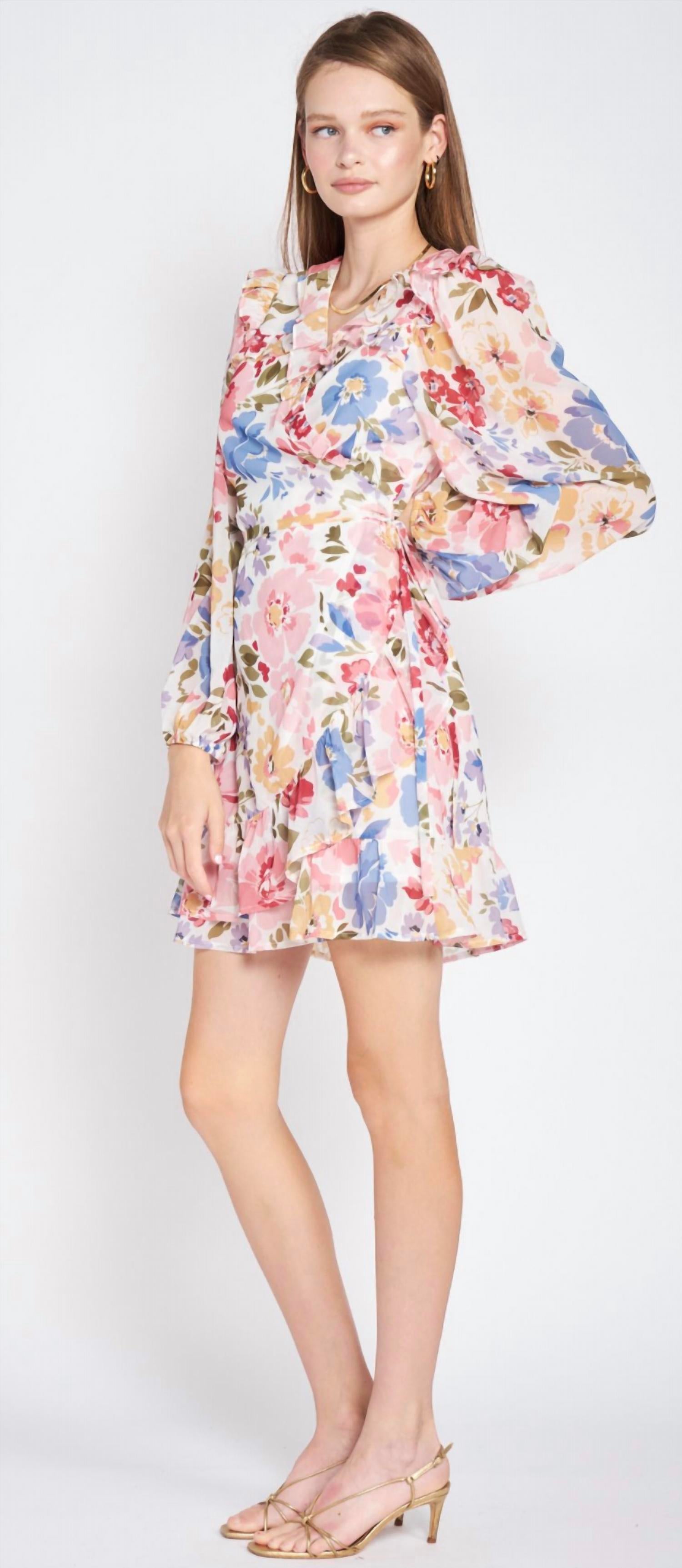 En Saison - Floral Chiffon Mini Wrap Dress