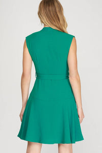 SHE + SKY Sleeveless V Neck Fit And Flare Dress in emerald - women's dress - alternate view