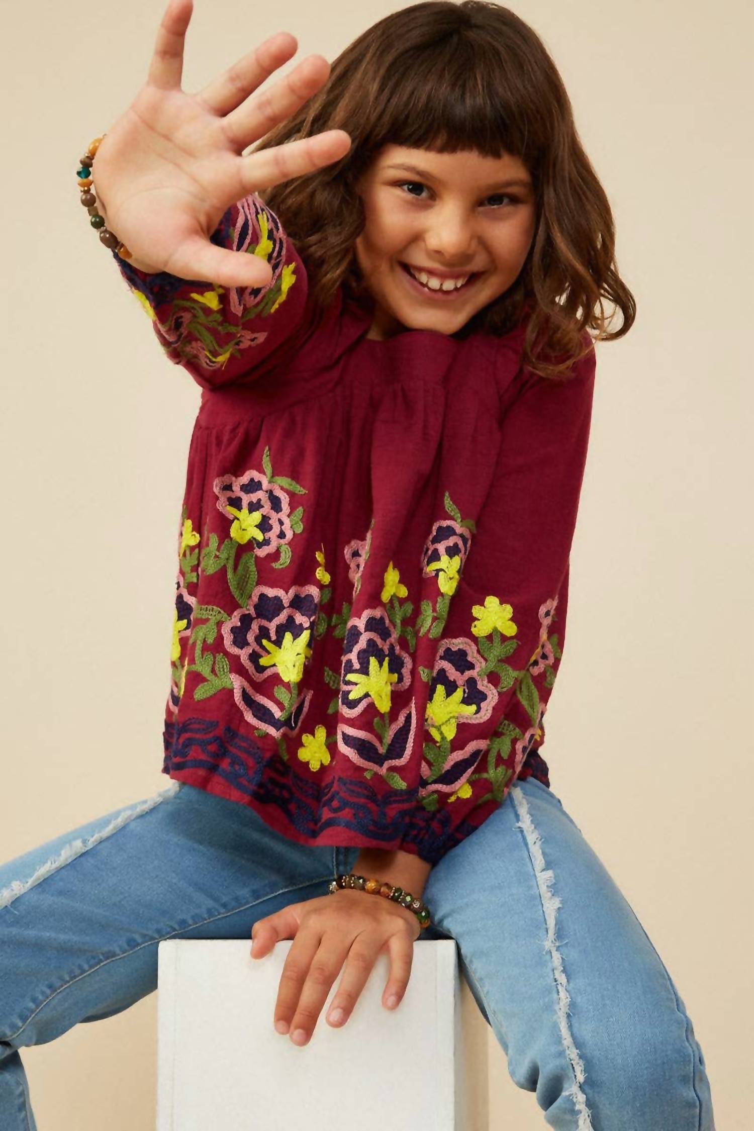 Hayden Girls - Floral Embroidered Ruffled Top