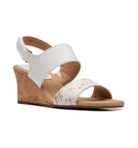 Clarks Women's Kyarra Faye Wedge Sandal in white leather - women's sandal