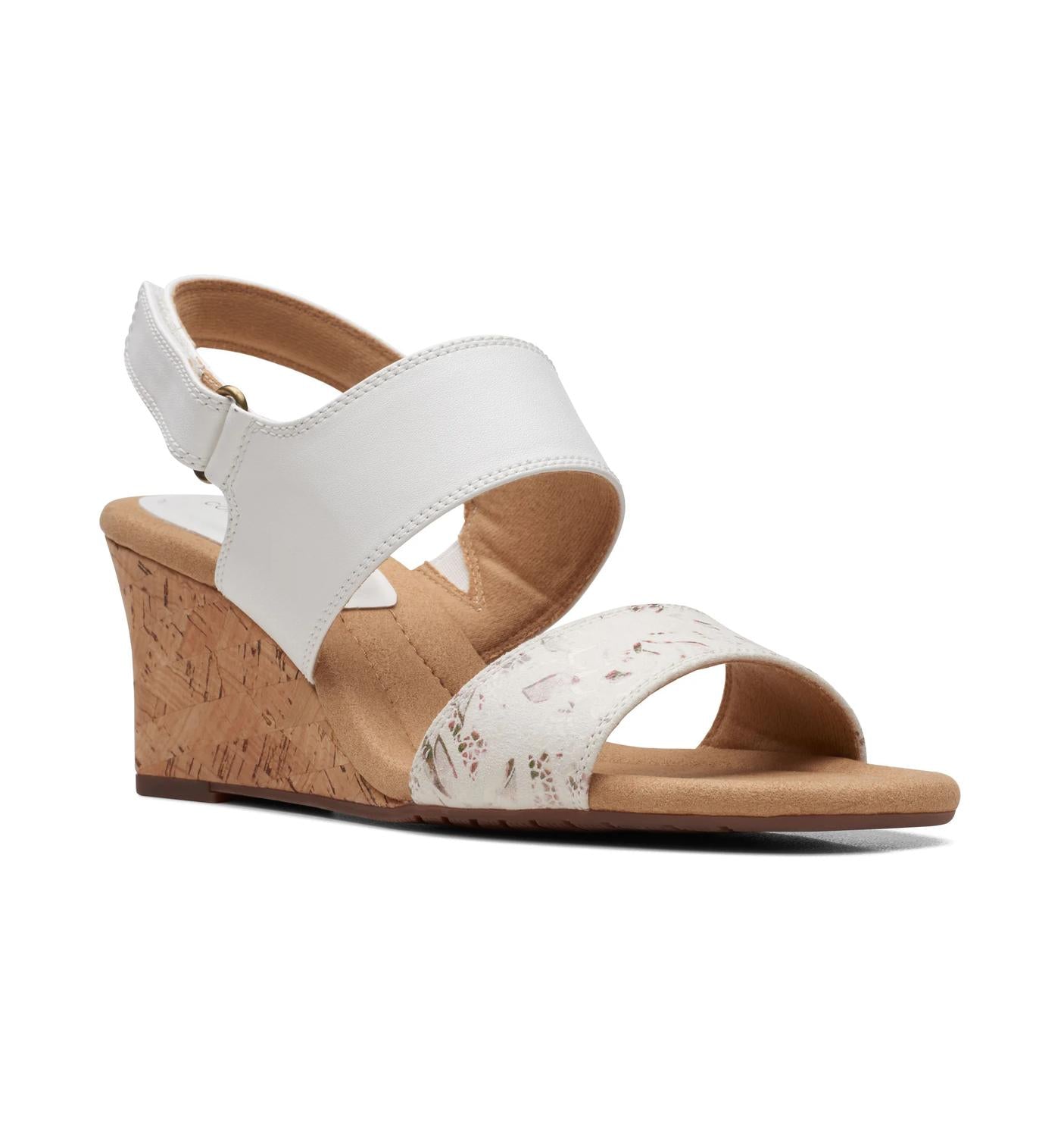 Clarks Women's Kyarra Faye Wedge Sandal in white leather - women's sandal