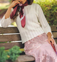 Papillon - Open Knit 3/4 Sleeve Sweater With Scalloped Hem