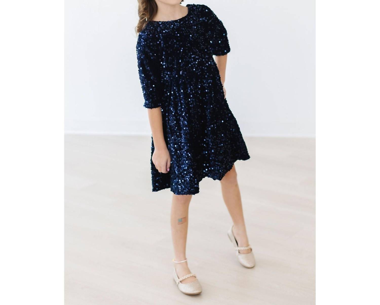 Mila & Rose Velvet Sequin Dress in navy - kids' dress
